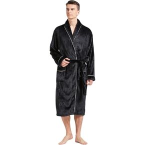 Mens Shawl Collar Bathrobes Plush Flannel Fleece Robes Homewear Nightgown Robes for Men
