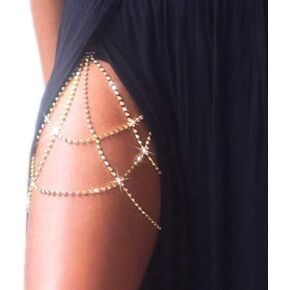 Bodiy Women Crystal Leg Chain Jewelry Layered Rhinestone Thigh Chains Sparkly Gold Leg Jewelry