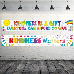2 Pieces Rainbow Classroom Decoration Bulletin Board Borders Motivational Classroom Banner Poster Kindness Matters School Banner with 40 Glue Points for Elementary Middle School Wall (Light Color)