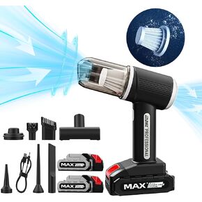 Handheld Cordless Car Vacuum Wireless with 2 Battery,Suction/Blowing Accessories,12V Mini Portable Vacuum Cleaner with 10000pa Suction,Wet and Dry Use for Car,Home,Office,Pet,Kayaking
