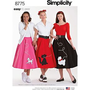 Simplicity 8775 Women's 1950's Vintage Rockabilly Poodle Skirt Sewing Pattern, Sizes 14-22