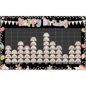 Tevxj Happy Birthday Pocket Chart Colorful Birthday Calendar Bulletin Board Decoration Educational Schedule Board with Name Tags for Birthday Party School Classroom Chalkboard Wall Decor