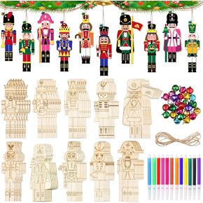 Christmas Crafts DIY Nutcracker Wood Ornaments Blank Xmas Crafts Walnut Soldier Hanging Ornaments Unfinished Wood Ornaments Kits for Xmas Tree Home Decor (60)