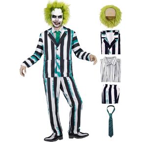 Scary Halloween Costumes for Men Black and White Striped Suit Costume Mens 80s Costume Horror Costume