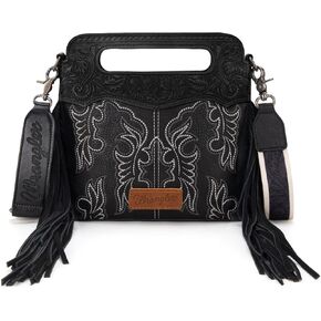 Wrangler Top Handle Crossbody Bag for Women Embroidered Boot Scroll Western Handbag Purse