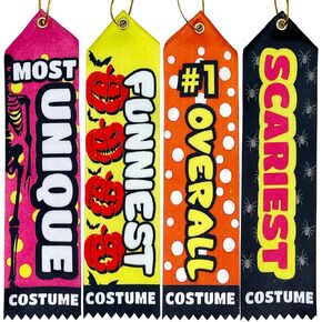 Needzo Halloween Costume Award Ribbons, Funniest Scariest Most Unique #1 Ribbon Awards, Contest Prize, Pack of 4