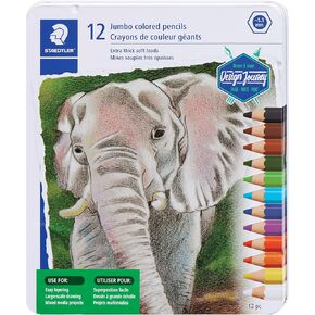 STAEDTLER Jumbo Colored Pencil, 5.3mm Line Width, Pack of 12 Assorted Pencils, Metal Tin, 1290 M12