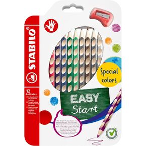 Ergonomic Colouring Pencil - STABILO EASYcolors - Right-Handed - Pack of 12 - Special Colours with Sharpener