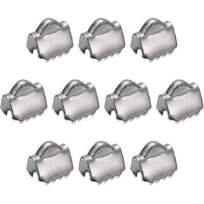 uxcell 30Pcs Ribbon End Crimp Clamps, 6.5mm Smooth Stainless Steel Pinch Cord End Clasps for DIY Bracelet Making, Silver Tone