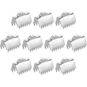 uxcell 90Pcs Ribbon End Crimp Clamps, 10.5mm Pinch Cord End Clasps Stainless Steel Curled Bead Clasp for Ribbon Lace Bookmark Ends Keychain DIY Making, Silver in Kuwait