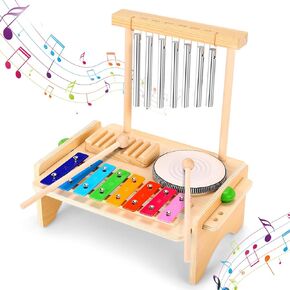 Kids Drum Set for Toddlers, Baby Drum Set Montessori Musical Instruments Toys, Toddler Drum Set Wooden Xylophone Musical Toys Birthday for Children Boys and Girls