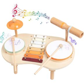Kids Drum Set for Toddlers 3-5, Preschool Educational Baby Musical Toys, Wooden Musical Instruments for Kids Ages 5-9, Montessori Toys for 3+ Year Old, Birthday Gifts for Girls Boys