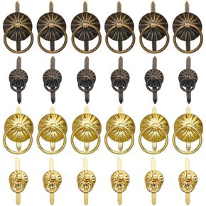 GORGECRAFT 40PCS 4 Styles Metal Brad Fasteners Small Ring Pulls Flower Handle Rings Mini Brad Paper Fastener for Decorative Jewelry Box Chest Drawer Cabinet Mini Journals Storage Decoration