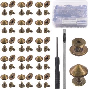 Keadic 10X4.7MM Cone Spikes and Studs with Installation Tools, 4 Colors Metal Bullet Spikes Screw Back Punk Spike