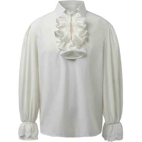 Mens Pirate Shirt Vampire Renaissance Medieval Victorian Steampunk Halloween Poet Ruffled Shirt Costume Tops in Kuwait