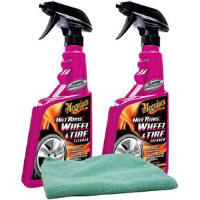 Meguiar's Hot Rims Wheel & Tire Cleaner (24 oz.) Bundle with Microfiber Cloth (3 Items)