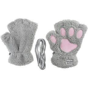 Girls Women Plush Bear Claw Cat Paw Fingerless Glove Soft Warm Winter Mittens