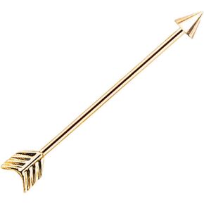 Gold Arrow Industrial Barbell • Industrial Scaffold Barbell, Arrow Piercing, 14G (38mm) Eternally Threaded • Body Jewelry • Gift For Women.