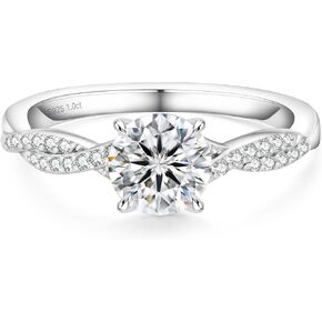 KRKC 1.6CT Moissanite Ring for Women 3 Stone, D Color VVS1 Clarity Lab Created Diamond Engagement Ring, 925 Sterling Silver White Gold Plated Wedding Rings, Elegant Twist Design Promise Rings for Her