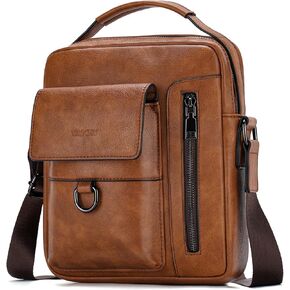 VASCHY Leather Messenger Bag For Men, Medium Satchel Crossbody Handbag Shoulder Sling Travel Side Bags Purse for Men