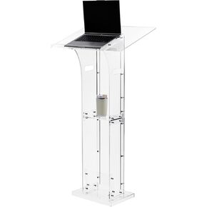 Acrylic Podium Pulpit Stand, 47" Clear Black Rolling Podium Stand with Storage Shelf for Classroom, Weddings, Conference, Concert, Professional Presentation Podiums