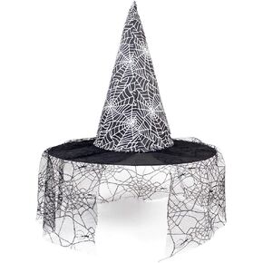 Halloween Vintage Witch Hat for Women Wizard Party Hats Lace Veils Hanging Witch Hats Decor for Halloween Cosplay Costume Accessories Party Supplies