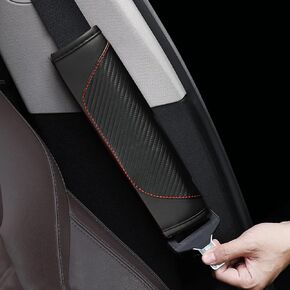 2PCS Car Seat Belt Cover, Carbon Fiber Safety Seatbelt Shoulder Strap Covers, Breathable Leather Soft Harness Pad for Car Interior Accessories (Black/Gray)