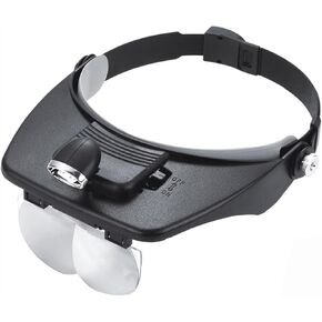 Meichoon Head-Mounted Magnifying Glass with 3 LED Lamps,Watchmaker Repair Tool Magnifier,6 Multiple Interchangeable Lenses,1X 1.5X 2X 2.5X 3.5X 8X