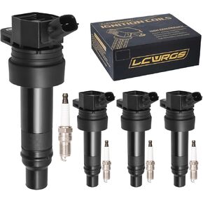 Set of 4 Ignition Coil Pack and Iridium Spark Plugs Fits for 1.6 L4 Kia Soul Rio Hyundai Veloster Accent 2012 2013 2014 2015 2016 2017 2018 2019 Replaces UF652