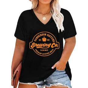 Plus Size Halloween Shirts Women Hocus Pocus Squad T-Shirt Sanderson Sisters Oversized Tee Tops