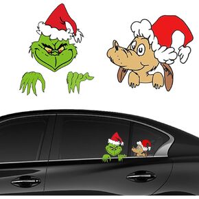 Christmas Car Decals, 6.22" Cute Funny Cartoon Christmas Car Stickers, Waterproof Cute Cartoon Christmas Peeker Stickers for Cars, Vinyl Decal for Car Window Wall Laptop Holiday Card Gift