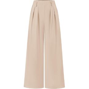 BTFBM Women's Elegant Flowy Dress Pants Front Pleated High Waisted Casual Wide Leg Loose Palazzo Trousers with Pockets