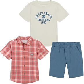 Lucky Brand boys 3 Piece Woven Knit Woven Short Set in Saudi Arabia