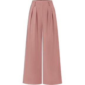 BTFBM Women's Elegant Flowy Dress Pants Front Pleated High Waisted Casual Wide Leg Loose Palazzo Trousers with Pockets in Kuwait