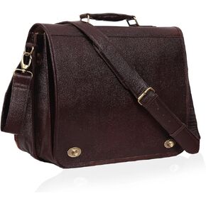 16-inch Men's Leather Messenger Bag, Genuine Leather Laptop Briefcase, Waterproof Crossbody Satchel Bag, Vintage Work Bag with Shoulder Strap, Laptop Messenger & Shoulder Bag for Work, Business