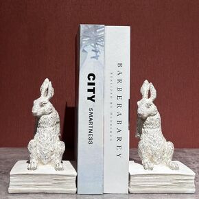 Book Ends for Shelves to Hold Books Hevay Duty,Decorative Bookends for Bookshelf Décor,Cute Animal Rabbit Book Stopper Easter Bunny Statues for Home, Office Desk, Living Room Decoration,1 Pair (white)