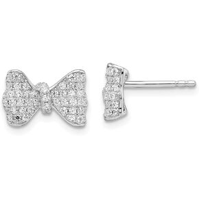 925 Sterling Silver Cubic Zirconia CZ Bow Stud Earrings