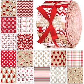 Fanfanwin 40 Pcs Hot Cocoa Christmas Quilting Fabric Jelly Fabric Squares Patchwork Roll 2.56 Inch Precut Red and White Snowflake Fabric Strips for Xmas Craft Sewing DIY