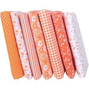7Pcs Top Orange Cotton Craft Fabric Bundle Squares Patchwork, DIY Sewing Quilting Floral Dot Pattern Craft and Hobby, Craft and Hobby Fabric 10 x 10 in