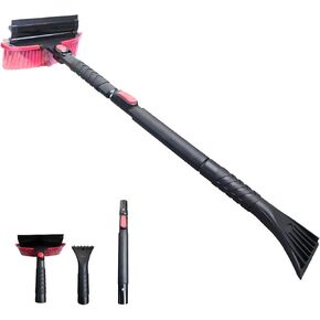 42" Ice Scraper and Extendable Snow Brush with Squeegee for Car Windshield, Heavy Duty Pivoting Cleaning Broom for SUV Truck, Detachable Snow Removal Tool with Telescoping Aluminum Rod
