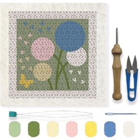 FREEBLOSS DIY Punch Needle Kit Dandelion Punch Embroidery Kit Punch Needle Embroidery Wall Hanging Painting Punch Needle Kit for Beginners Poke Embroidery Dandelion Room Decor, Already Framed