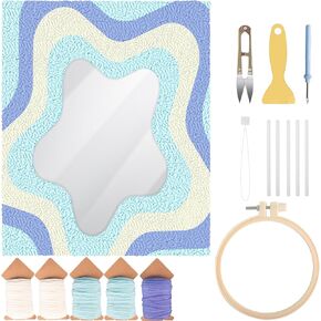 Tkifoda Punch Needle Mirror Kit,Needle Kit for Adults Beginners with Adhesive Felt Yarns Embroidery Hoop Instruction DIY Needle Punch Craft for Christmas Birthday Gifts