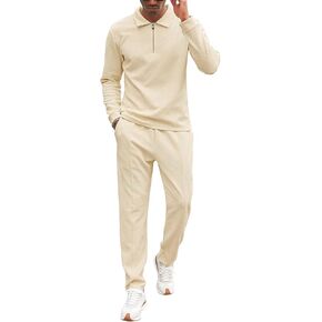 Babioboa Men's Polo sweatsuit Sets 1/4 Zip Fashion Casual Tracksuits jogging long Sleeve Polo Suit for Men 2 Piece Set