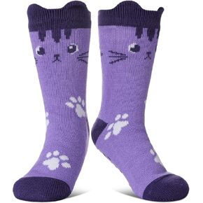 FNOVCO Cat Slipper Socks for Women with Grippers Fuzzy Soft Thick Winter Cozy Indoor Non Slip Warm Socks