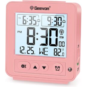 Geevon Small Digital Atomic Alarm Clock for Bedroom, Travel Table Clock with Auto/8s Backlight, 2 Alarm, Temperature, Desk Clock Battery Operated for Deep Sleepers Kids Elderly Home Office, White