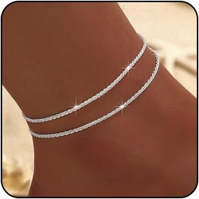Silver Ankle Bracelets for Women Diamond Anklets for Women Waterproof Cross Heart Butterfly Anklets for Women Large Ankle Tennis Rhinestone Anklet Plus Size Anklets for Women Big Ankles Beach Summer Foot Jewelry