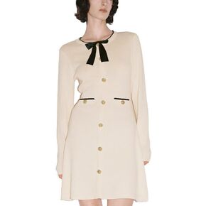 Women's Long Sleeve Fall Sweaters Dresses Button Slim Kint Mini Pullover Dress Bow Tie in Kuwait