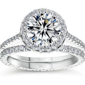 WES 2CT 925 Sterling Silver Bridal Rings Sets Moissanite Halo Engagements Rings Wedding Bands for Women D Color VVS1 Clarity Lab Created Diamond Rings Promise Rings for her