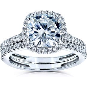Kobelli Cushion Brilliant Moissanite Halo Bridal Wedding Rings Set 2 3/8 CTW 14k White Gold