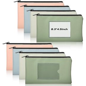 8 عبوات من حقائب النقود مع سحاب مقاس 8.3 × 4.5 بوصة، حقائب جلدية ومحفظة مع ملصق أخضر وأظرف نقدية وحامل إيصالات وحقيبة نقود آمنة للعملات المعدنية وفاتورة مستحضرات التجميل (2 لكل لون) in Kuwait